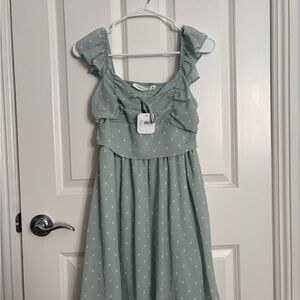 Altar'd State Light Green Polka Dot Ruffle Dress